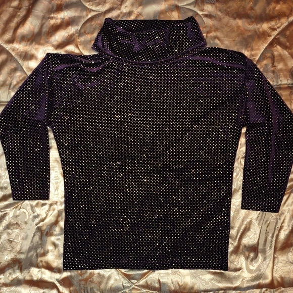 Newport News Vintage Velvet Purple Gold Sparkly Shirt M - Picture 1 of 5